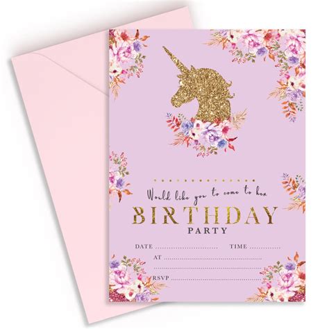 Unicorn Party Invitations For Girls Pink Magical Invites