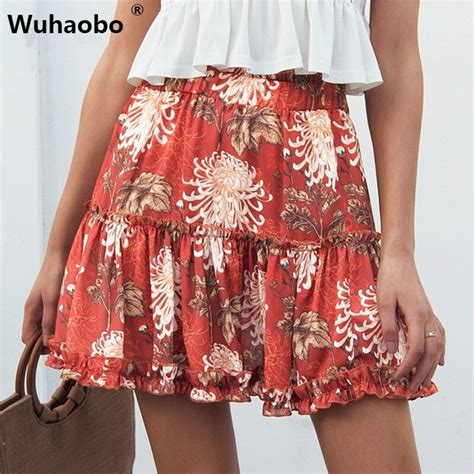 Fashion Floral Print Mini Skirt Elastic Waist Tiered Ruffle Short Skirt Women A Line Casual Boho