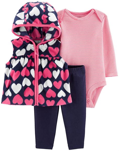 Carters Carters Girls 0 24 Months Heart 3 Piece Vest Pant Setpink