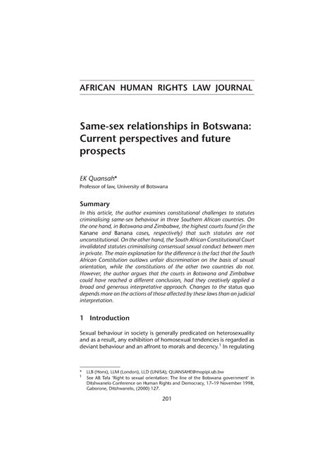 Same Sex Relationships In Botswana African Human Rights Law Journal Same Sex Relationships In