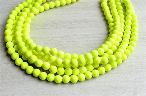 Neon Yellow Statement Necklace Rubber Beaded Necklace Chunky Etsy