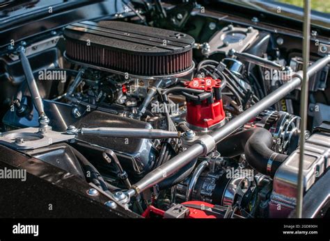 Classic Car Engine Accompanied By A Huge Supercharger Stock Photo Alamy