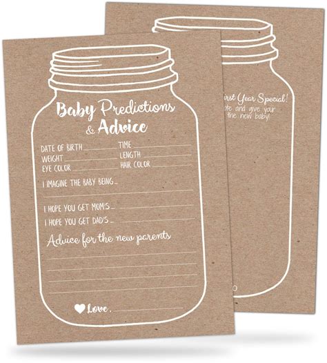 Buy 50 Mason Jar Baby Shower Prediction And Advice Cards Rustic Baby