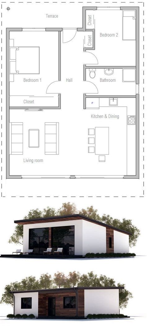 20 Simple Low Cost 2 Bedroom House Floor Plan Design 3d Plans Bedroom
