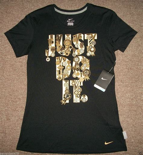 Womens Size Large Nike Medals Just Do It T Shirt Black Dri Fit Gold
