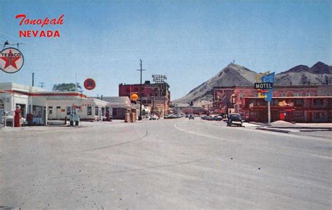 Tonopah Nevada Street Scene Texaco Gas Station Vintage Postcard