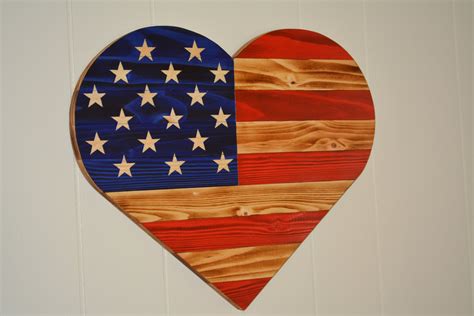 Heart Shaped Rustic Wood American Flag American Wall Art Etsy