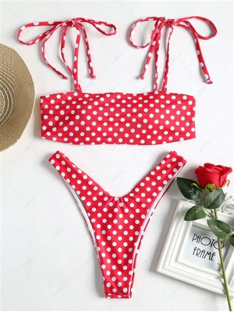 [23 off] 2021 cheeky polka dot bandeau bikini set in love red zaful