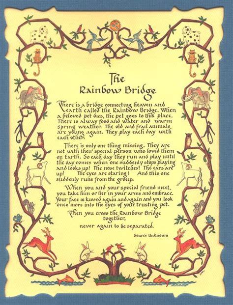 I posted the legend of rainbow bridge a few months back in memory of my german shepherd dog, star, who lived to be 14 years old. The Rainbow Bridge | Rainbow bridge, Rainbow bridge poem ...