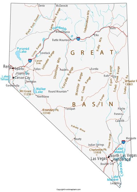 Labeled Map Of Nevada With Capital Cities