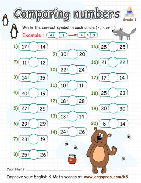 1st Grade Comparing Numbers Ordering Numbers Worksheets Printable K5