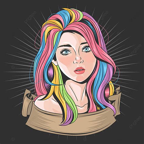 Girl Beautiful Face With Full Color Hair And Blue Eyes Artwork Vector