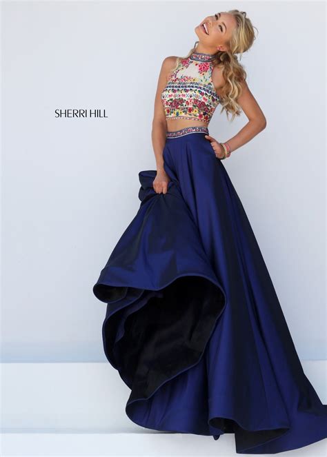 sherri hill 50080 colorful navy multi embroidered two piece gown sherri hill prom dresses grad