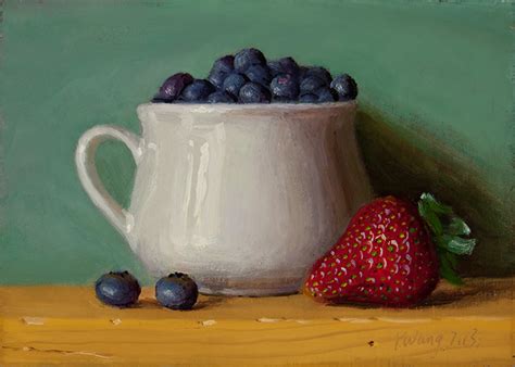 Wang Fine Art Still Life With Blueberries And A Strawberry
