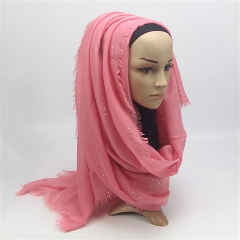 Shimmer Pleated Hijab Scarf Plain Shiny Crinkle Shawl Fashion Solid