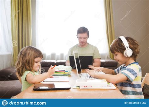 Two Kids Learn At Home Online Stock Image Image Of Creative