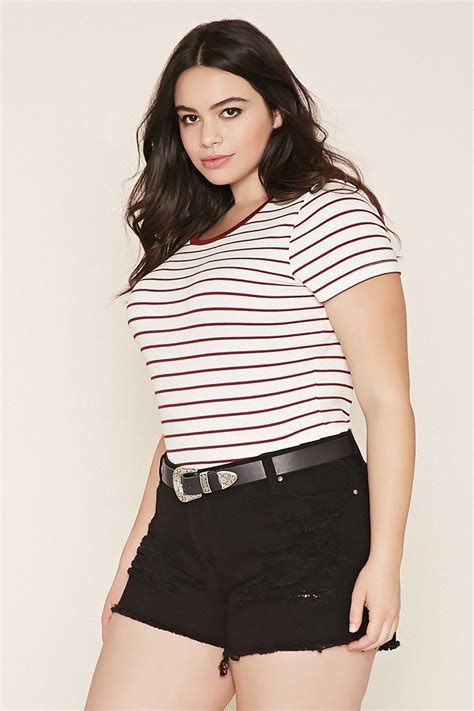 Plus Size Ribbed Stripe Top Forever 21 Plus 2000205488 Striped