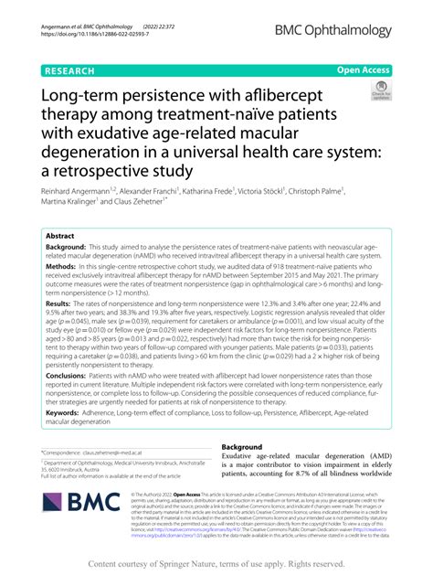Pdf Long Term Persistence With Aflibercept Therapy Among Treatment