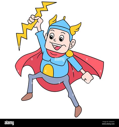 Superhero Thor God Controlling Lightning As His Man Style Stock Vector