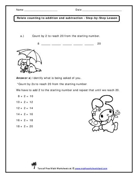 Relate Counting To Addition And Subtraction Worksheet For Kindergarten