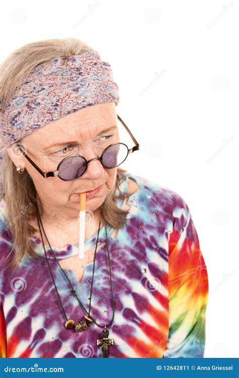 Senior Hippie Lady With Cigarette Stock Image Image 12642811