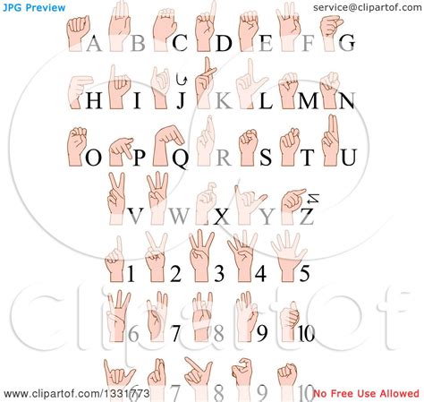 Clipart Of Cartoon Caucasian Alphabet Sign Language Hands And Numbers