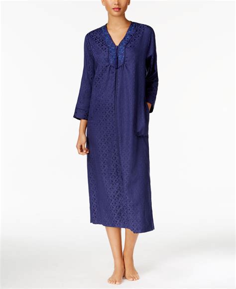 Miss Elaine Brushed Back Satin Zip Front Long Robe In Blue Lyst