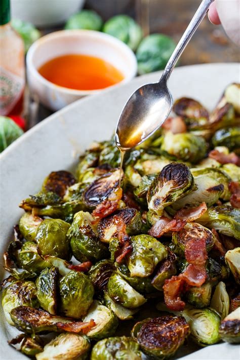 roasted brussels sprouts with bacon and tabasco honey glaze recipe sprouts with bacon