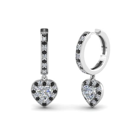 Heart Halo Drop Earring With Black Diamond In 18k White Gold