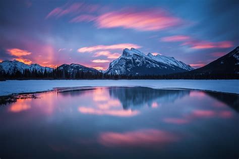 A March Sunrise At The Second Vermilion Lake In Banff National Park The