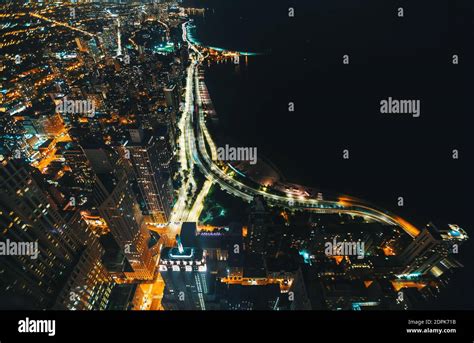 Aerial View Of Illuminated Cityscape Stock Photo Alamy