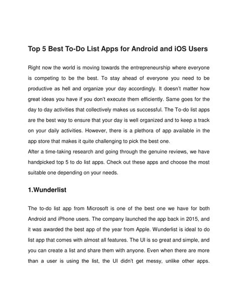 Ppt Top 5 Best To Do List Apps For Android And Ios Users Powerpoint