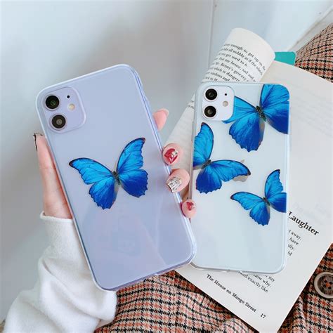Original apple iphone 11 pro max silikon silicon case. Blue Butterfly Soft Clear Shockproof Case Cover For iPhone ...