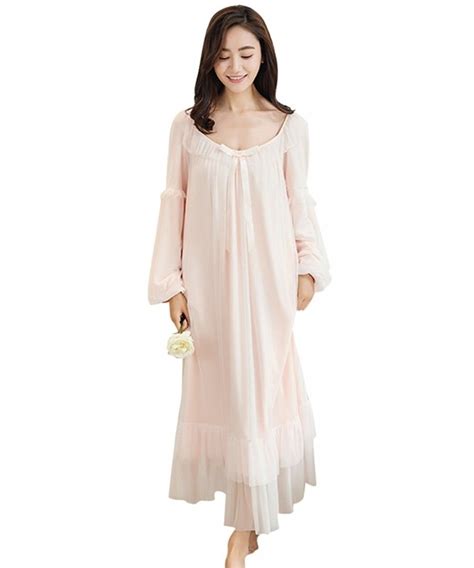 Womens Long Sleeve Vintage Nightgown Victorian Sleepwear Lounge Dress