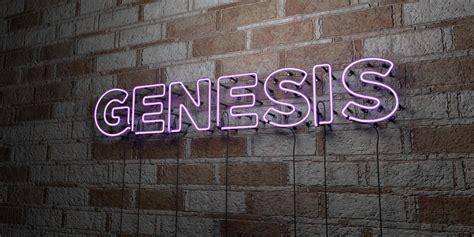Genesis Glowing Neon Sign On Stonework Wall 3d