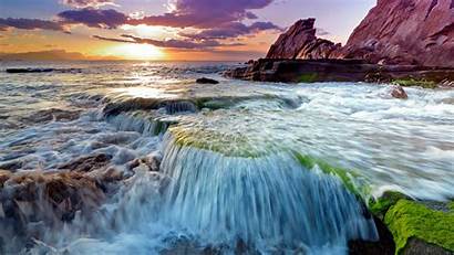 Ocean Sunset Algae Rush Rock Screen Desktop