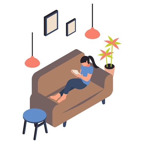 Premium Vector Young Girl Reading Book While Sitting On Couch