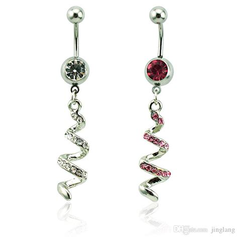 Body Piercing Fashion Belly Button Rings 316l Stainless Steel Dangle Rhinestone Spiral Navel
