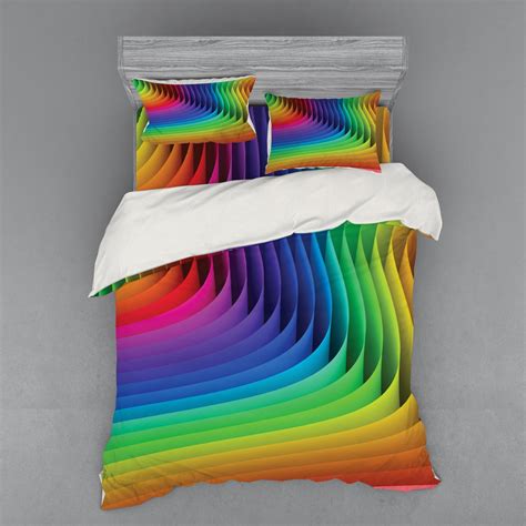 Colorful Duvet Cover Set Psychedelic Color Wave Futuristic Style