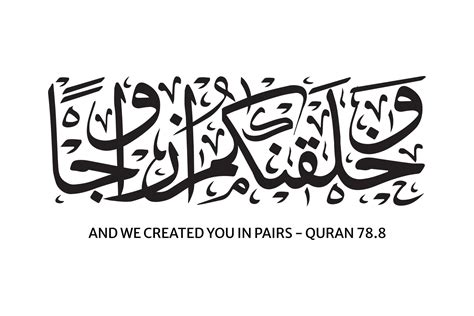 Wa Khalaqnakum Azwaja Arabic Calligraphy Translated Quran Surah An