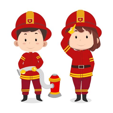 Cute Children Characters Fireman Premium Vector
