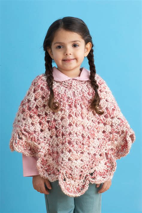 Endearing Girls Poncho Pattern Crochet Lion Brand Yarn