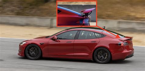 Tesla Model S Plaid Prototype With Insane Retractable Spoiler Spotted On Race Track Electrek