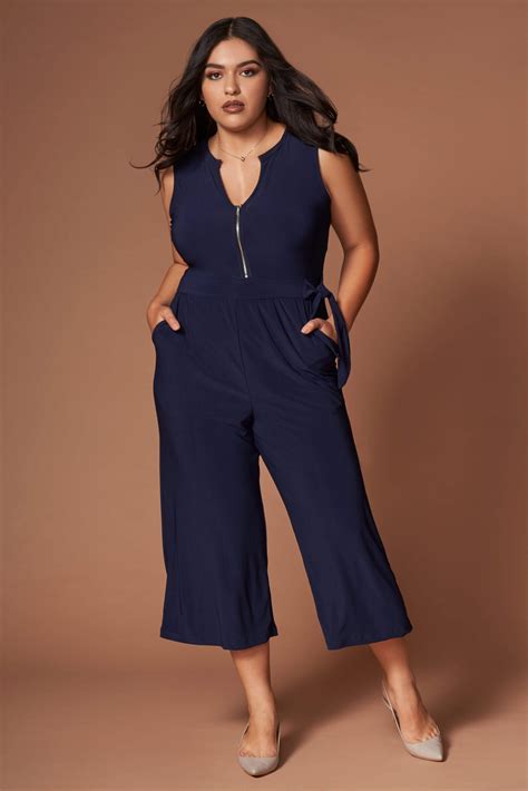 Plus Size Navy Blue Wide Legged Jumpsuit Fashion Rompers Jumpsuits And Playsuits