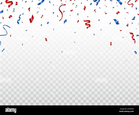 Red And Blue Celebration Confetti Falling On Transparent Background