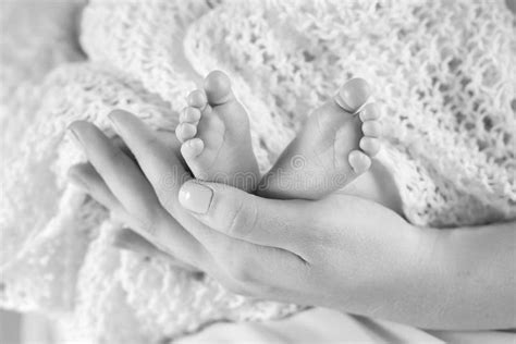 Baby Feet In Mother Hands Mom And Her Child Stock Photo Image Of