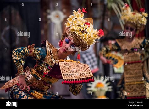 Traditional Balinese Legong Dancers Performing In A Theater In Ubud
