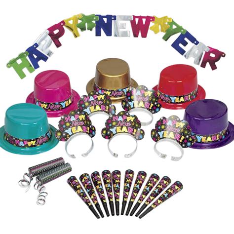 Colorful New Years Eve Party Supplies Kit For 10 Guests 57 Pcs