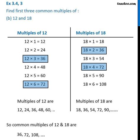 Common Multiples Of 12 And 18 Find First Three Teachoo Class 6
