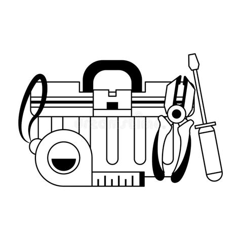Tools Set Collection Workshop Icons Cartoon In Black And White Stock